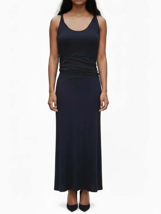 Tahari Luka Maxi Dress Size XS Black Twisted Straps Ruched Waist 22" Slit New - Picture 2 of 11